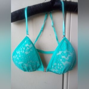Victoria's secret Teal green lace adjustable strap bralette Semi padded SMALL